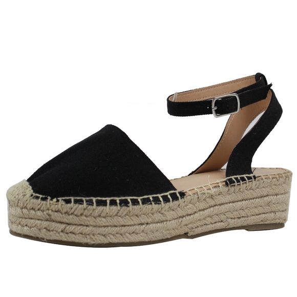 Shoes - Black Crochet Espadrilles Ankle Strap Flatform